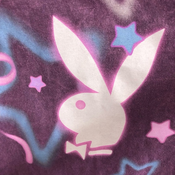 Pink mauve washed cotton blue stars Playboy bunny logo oversized t-shirt size XL - Picture 5 of 12